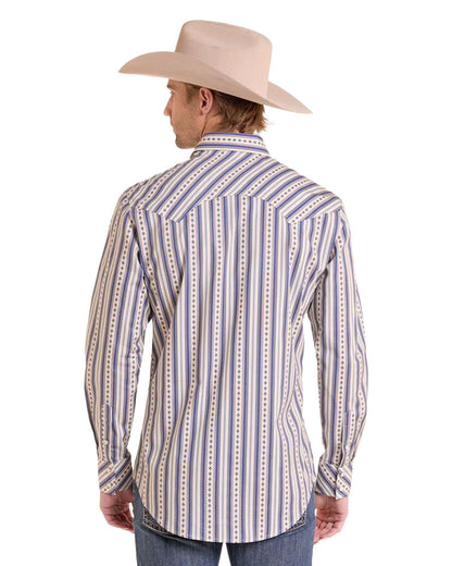 Men's Long Sleeve Stripe Diamond Print Snap Western Shirt - Bmn2S10103-46