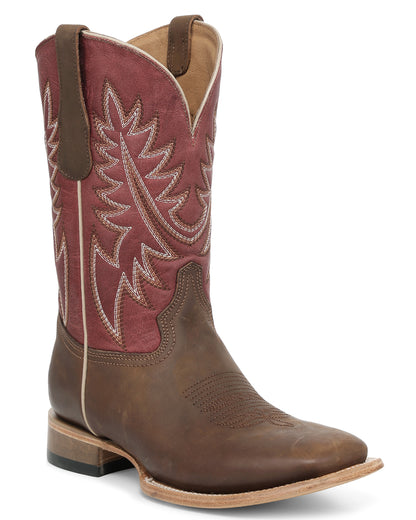 Circle G Men's Brown Zigzag Embroidery Wide Square Toe Western Boots - L6452