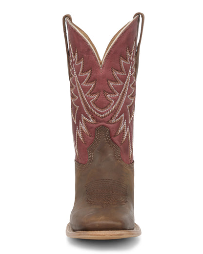 Circle G Men's Brown Zigzag Embroidery Wide Square Toe Western Boots - L6452