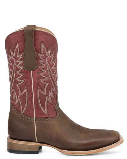 Circle G Men's Brown Zigzag Embroidery Wide Square Toe Western Boots - L6452