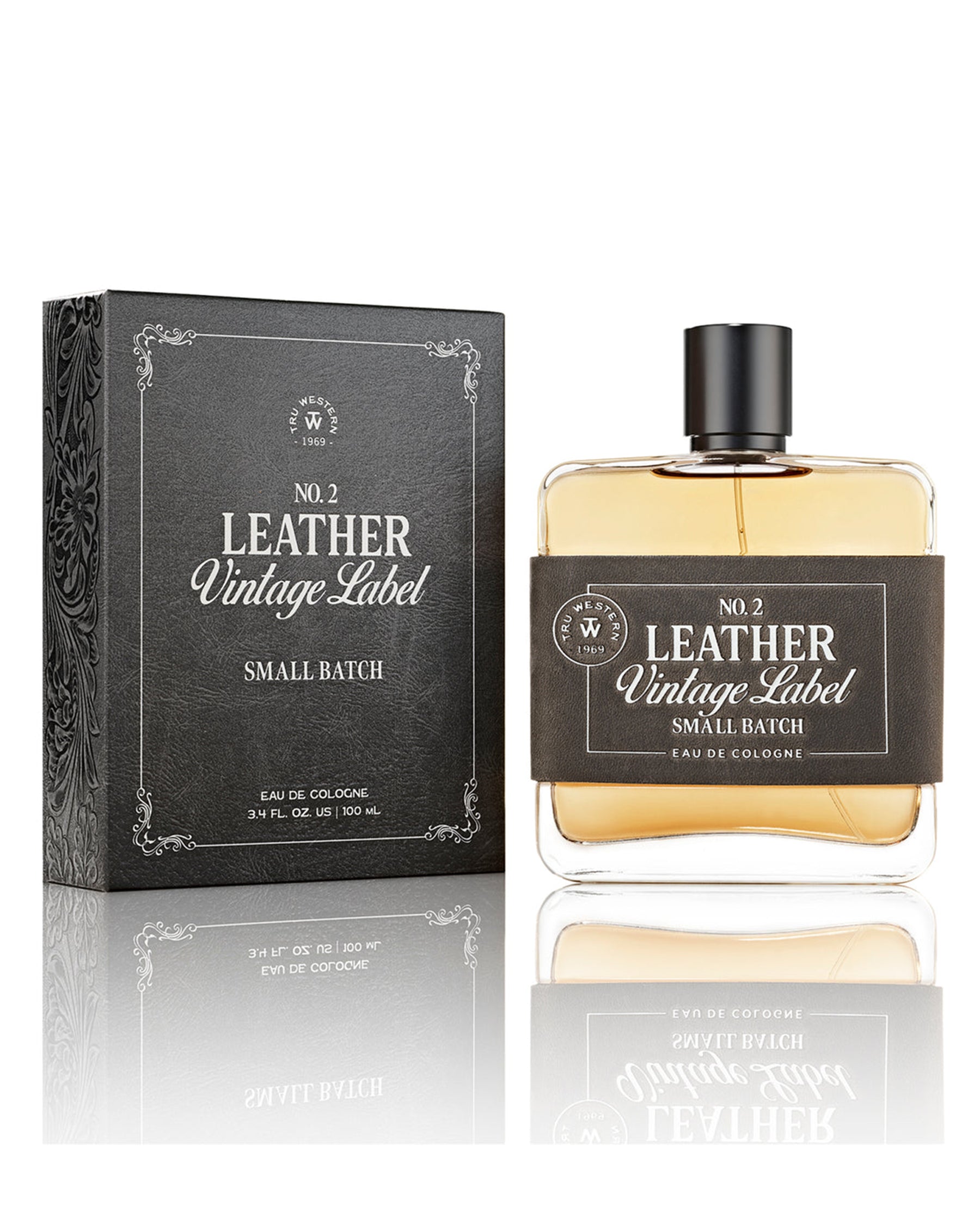 Men's No. 2 Leather Vintage Label Small Batch Cologne by Tru Fragrances from Skip’s Western Outfitters | TRU-98085-3.4oz