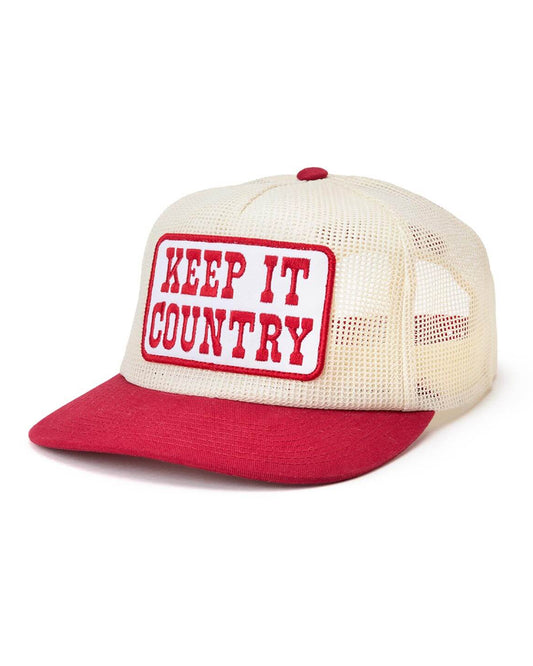 Keep It Country Mesh Trucker Cap by Seager from Skip’s Western Outfitters | SEA-MHSP26KPCNTRED-O/S-CREAM/RED