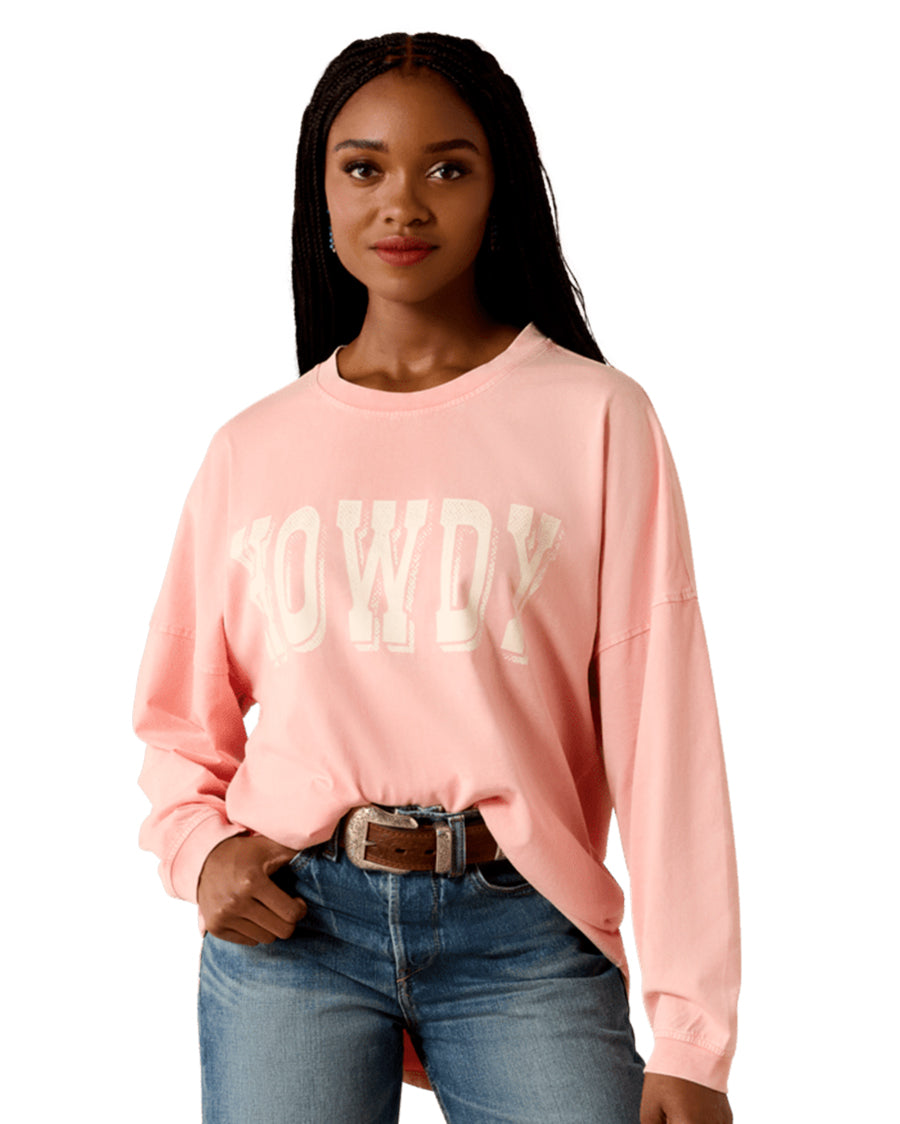 Women's Canvas Oversized Long Sleeve T-Shirt - 10071127 by Ariat from Skip’s Western Outfitters | ARI-10071127-XS-PEACH-AMBER