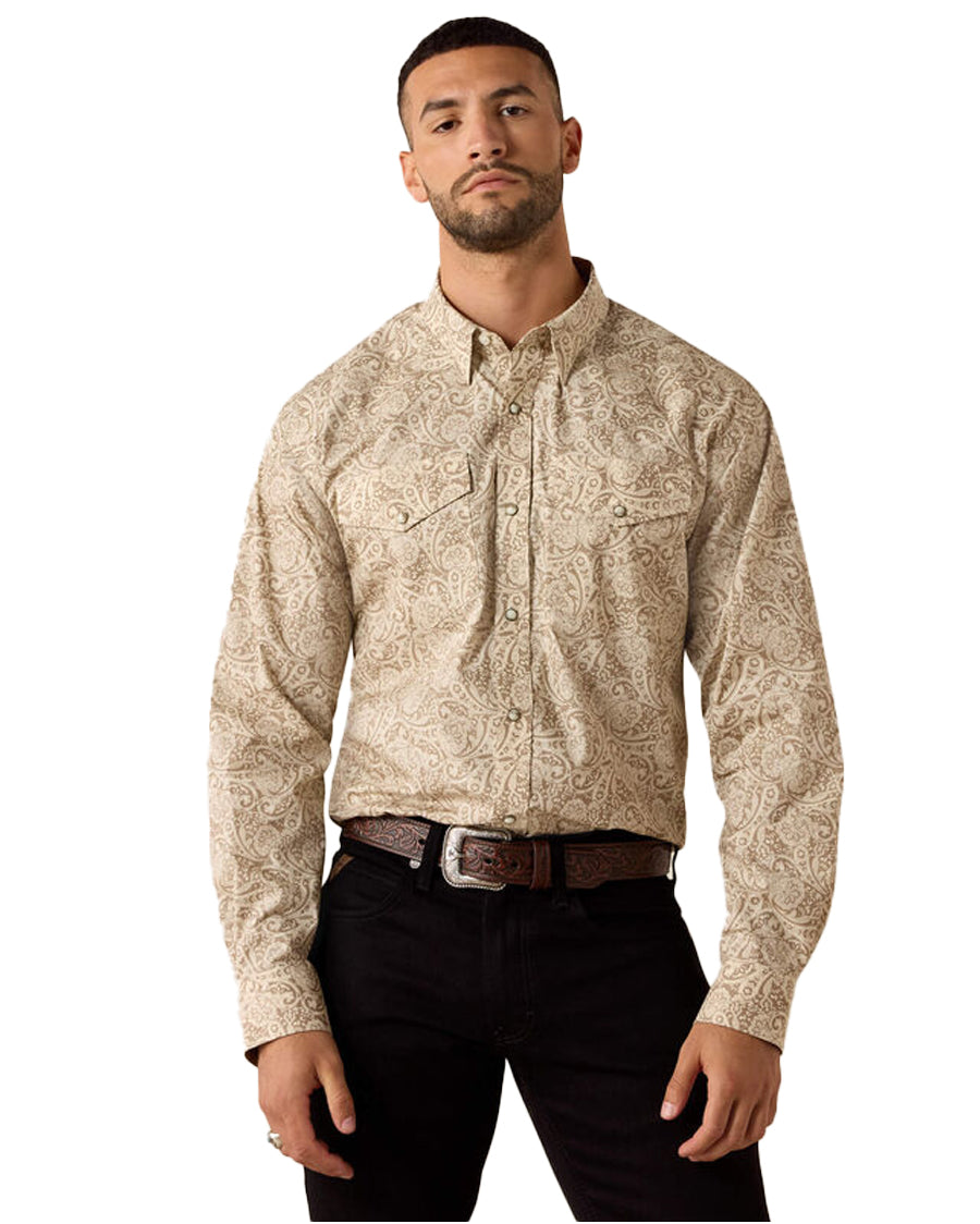 Men's Trevon Classic Fit Snap Shirt - 10071032 by Ariat from Skip’s Western Outfitters | ARI-10071032-XS-ROASTED-CASHEW-PAISLEY-PRINT