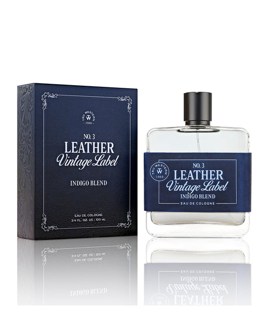Men's No. 3 Leather Vintage Label Indigo Blend Cologne by Tru Fragrances from Skip’s Western Outfitters | TRU-98087-3.4oz