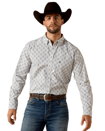 Men's Poe Fitted Shirt - 10071598 by Ariat from Skip’s Western Outfitters | ARI-10071598-XS-WHITE-MEDALLION-PRINT