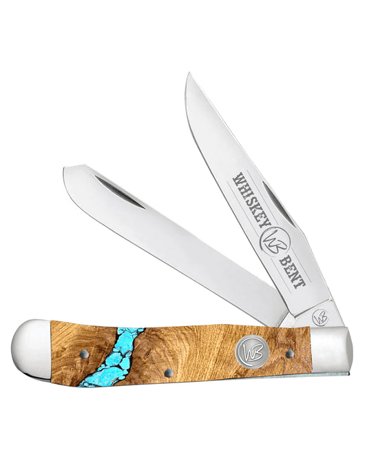 Turquoise River Acrylic Trapper Knife - Wb11-14 by Whiskey Bent Knives from Skip’s Western Outfitters | WBK-WB11-14-TURQUOISE-RIVER