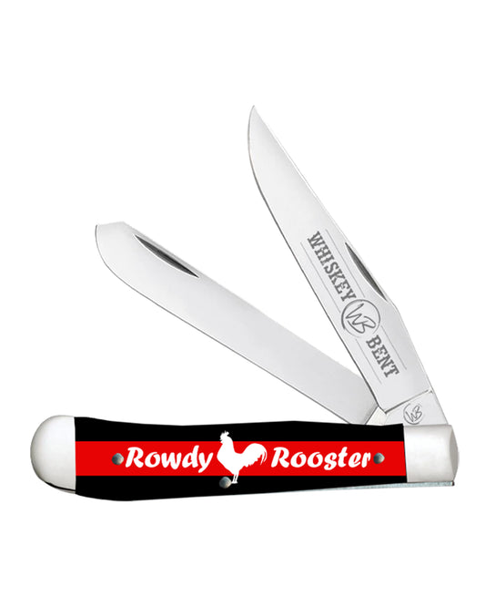Rowdy Rooster Acrylic Trapper Knife - Wb11-33 by Whiskey Bent Knives from Skip’s Western Outfitters | WBK-WB11-33-ROWDY-ROOSTER