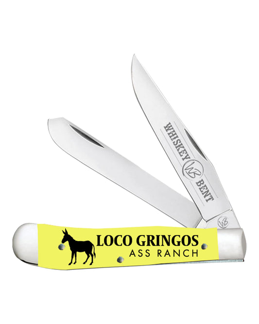 Loco Gringos Acrylic Trapper Knife - Wb11-34 by Whiskey Bent Knives from Skip’s Western Outfitters | WBK-WB11-34-LOCO-GRINGOS
