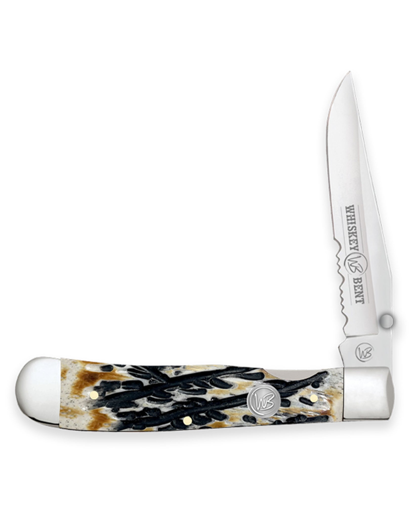 Carved Burnt Bone Natural Locking Trapper Knife - Wb16-16 by Whiskey Bent Knives from Skip’s Western Outfitters | WBK-WB16-16-CARVED-BURNT-BONE