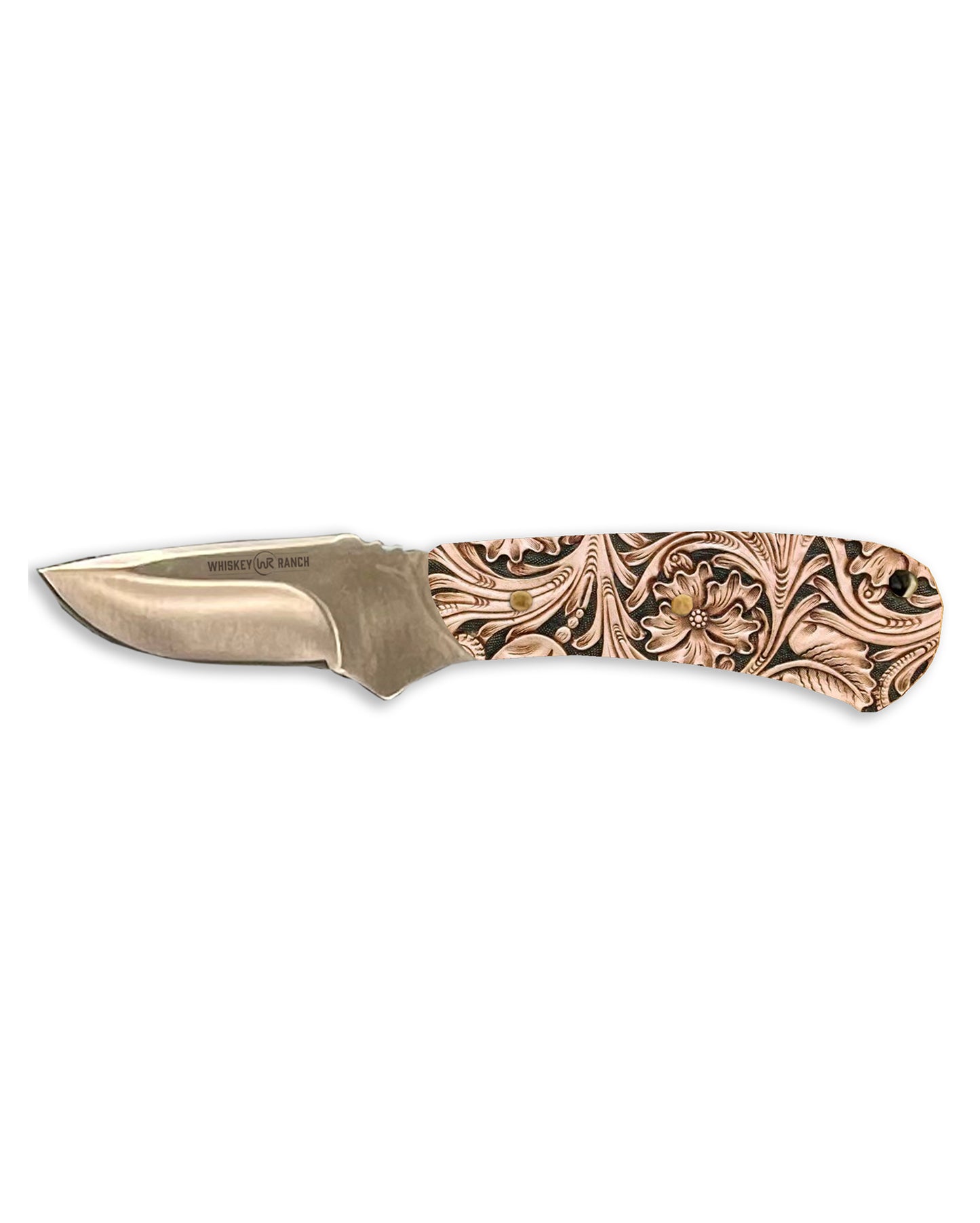 Tooled Leather Acrylic Mini Skinner Knife - Wb44-06 by Whiskey Bent Knives from Skip’s Western Outfitters | WBK-WB44-06-TOOLED-LEATHER
