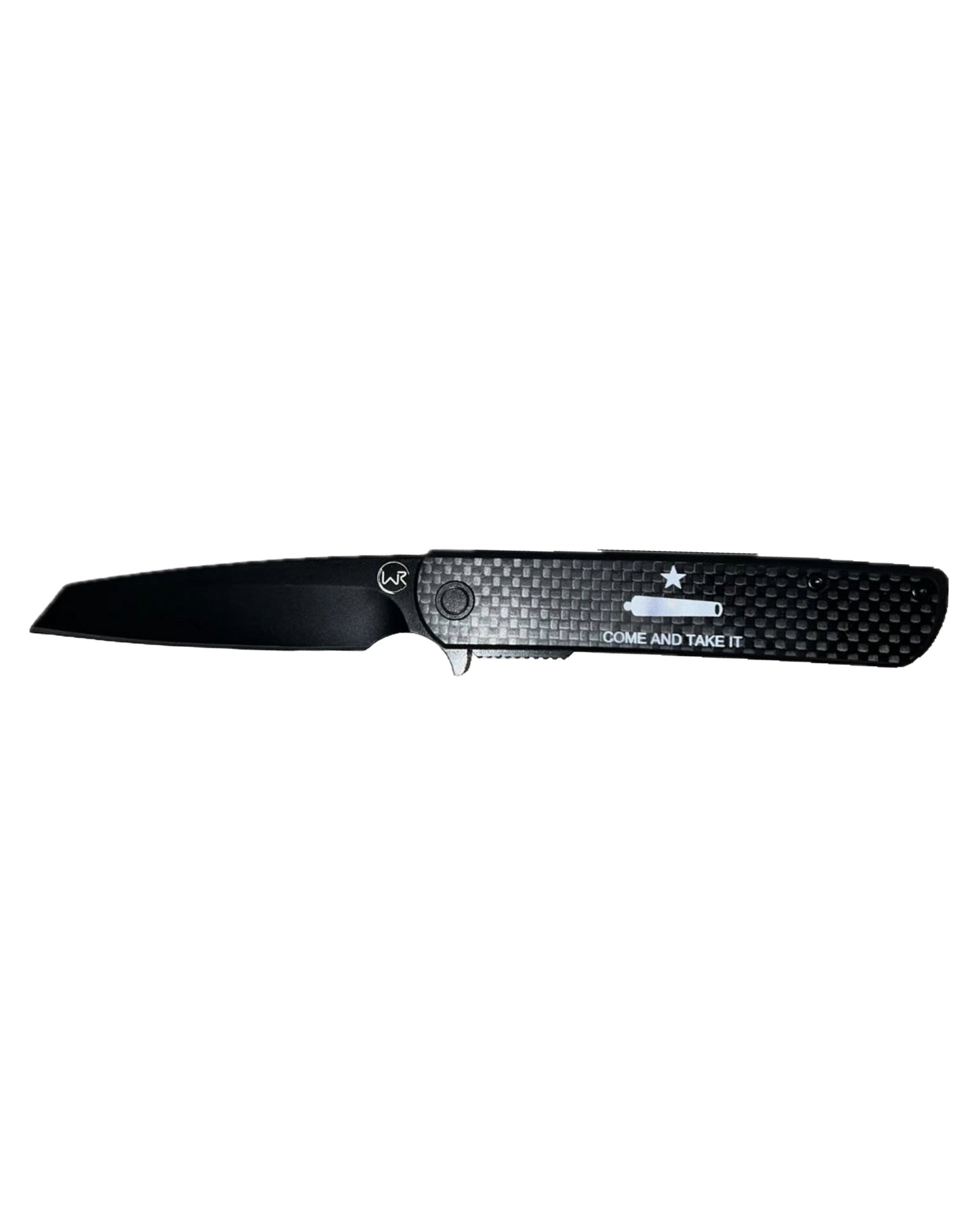 Come And Take It Carbon Fiber Swift Assist Opening Knife - Wb66-80 by Whiskey Bent Knives from Skip’s Western Outfitters | WBK-WB66-80-COME-AND-TAKE-IT