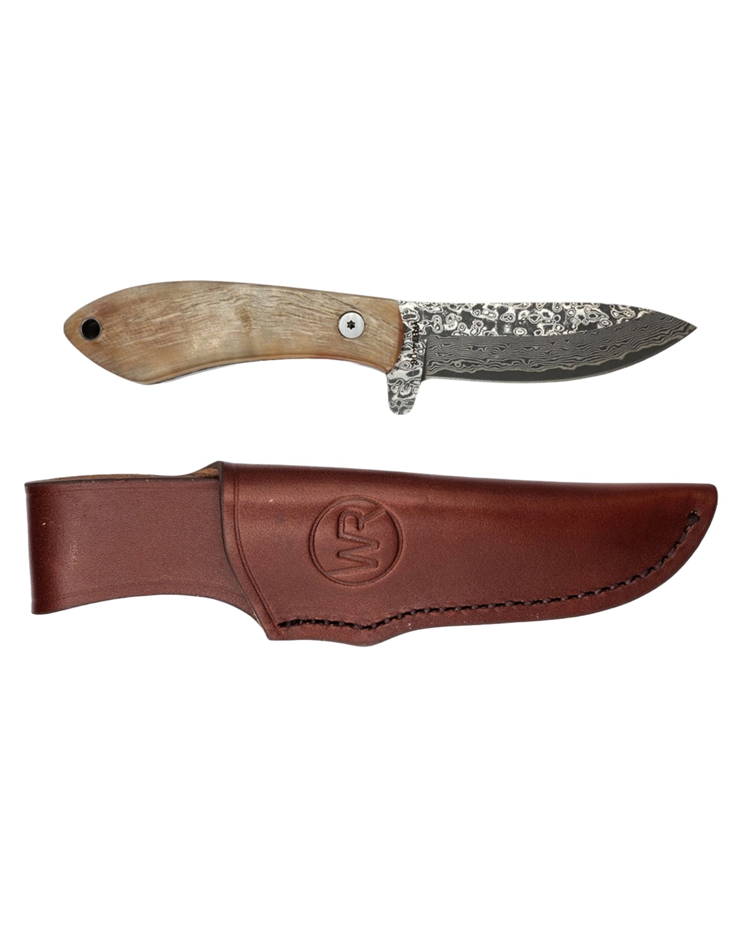 Ramhorn Ramhorn Damascus Drop Tine Knife - Wb74-06 by Whiskey Bent Knives from Skip’s Western Outfitters | WBK-WB74-06-RAMHORN