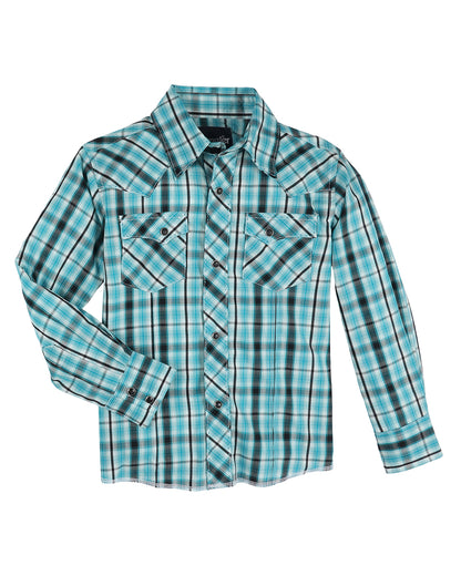 Boys' Fashion Snap Long Sleeve Shirt by Wrangler from Skip’s Western Outfitters | WRA-112330765-XXS-TURQ/AQUA