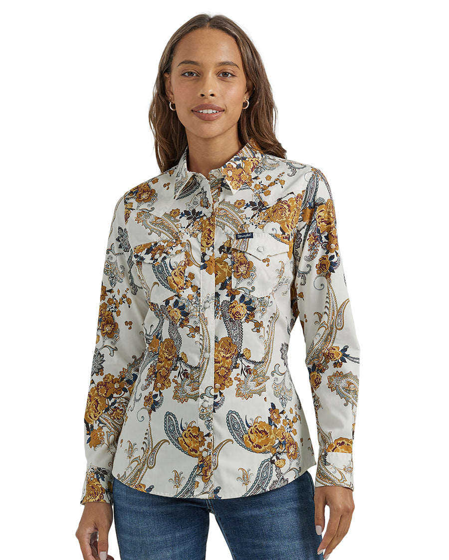 Women's Western Dress Snap Shirt by Wrangler from Skip’s Western Outfitters | WRA-112353153-XS-REG