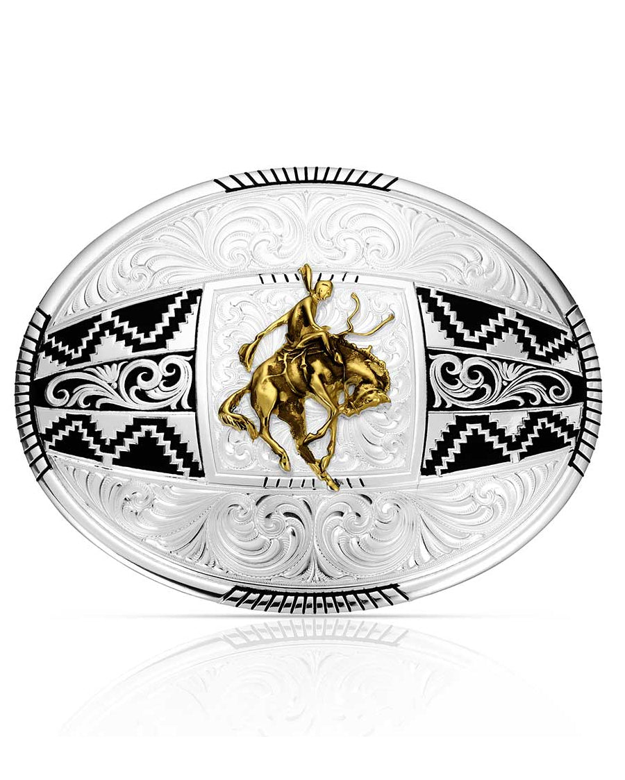 Aztec Buckle With Ranch Bucking Horse by Montana Silversmiths from Skip’s Western Outfitters | MON-56200-422-O/S