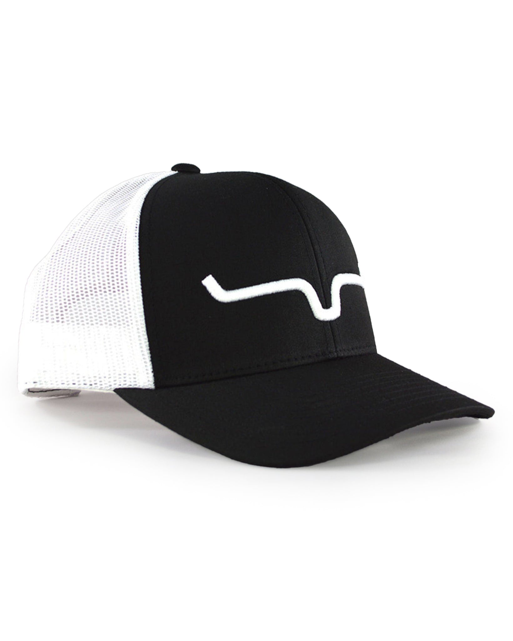 Kimes Ranch Weekly Trucker Cap in Black/White at Skip's Western Outfitters