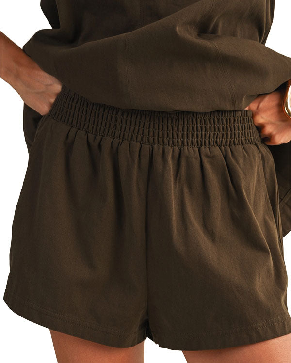 Women's Twill Trapez Sleeveless Top And Shorts Set - Ist6095-B-Brown