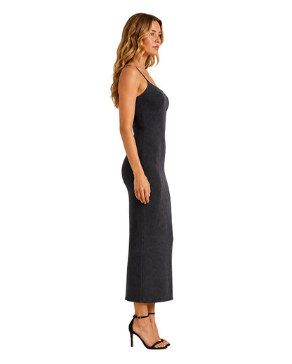 Women's Ribbed Knit Midi Dress With Poncho Set - Id10875-Black