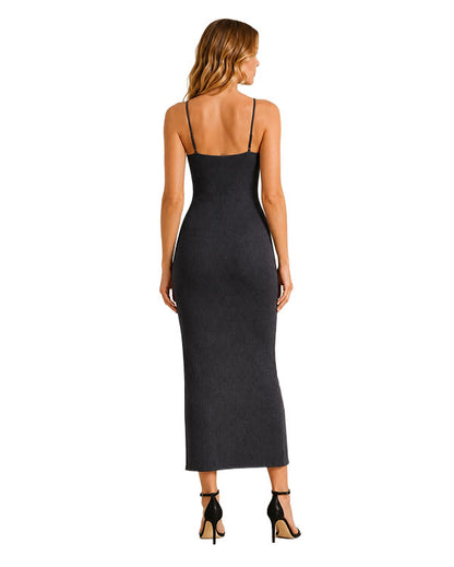 Women's Ribbed Knit Midi Dress With Poncho Set - Id10875-Black