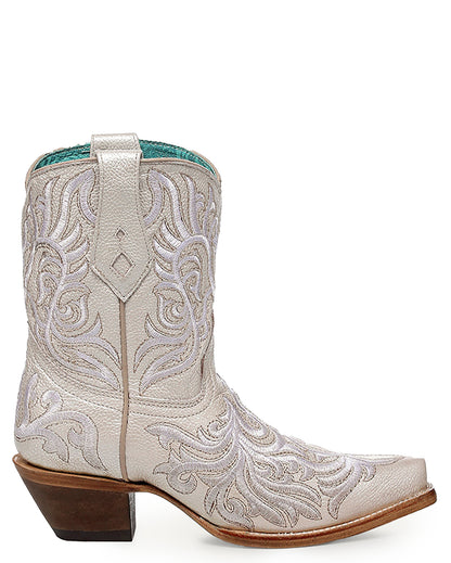 Corral Z5344 Women's Handcrafted Snip Toe Cowgirl Boots in White at Skip's Western Outfitters