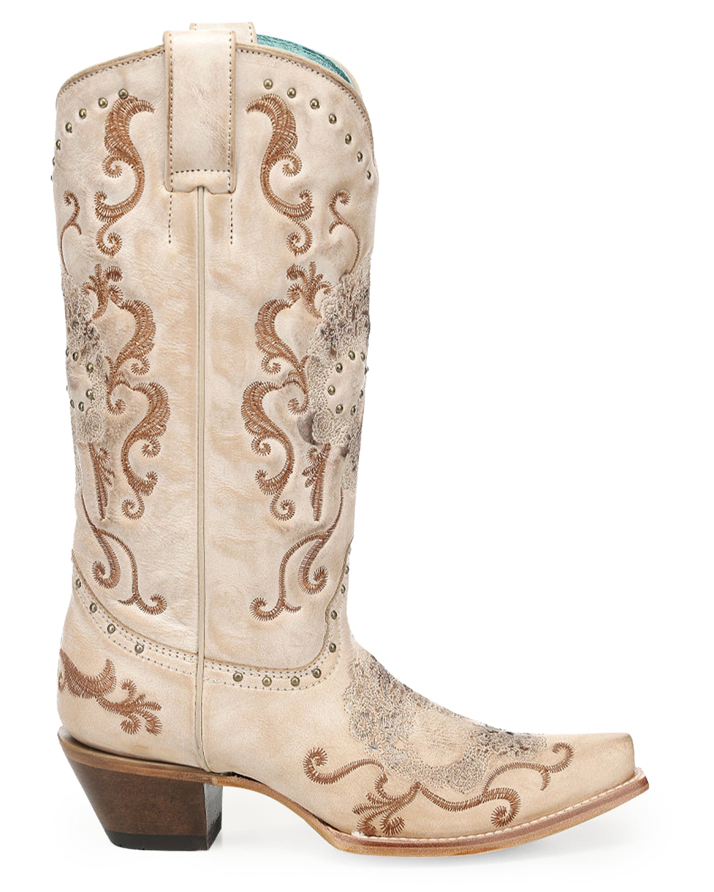 Women's Straw Floral Skull Embroidery & Studs - Z5491