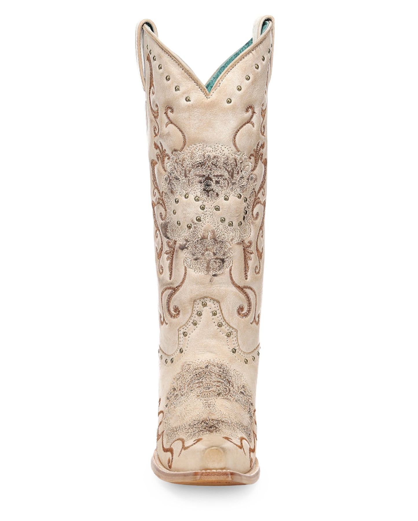 Women's Straw Floral Skull Embroidery & Studs - Z5491