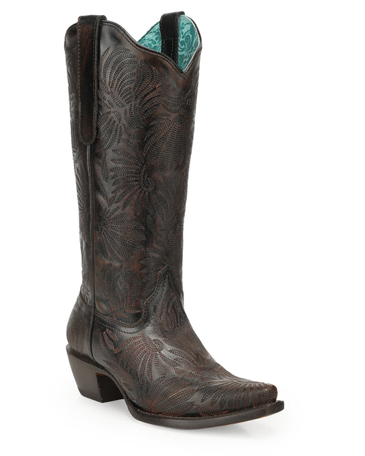 Women's Distressed Petal Embroidered Western Boots - A5084
