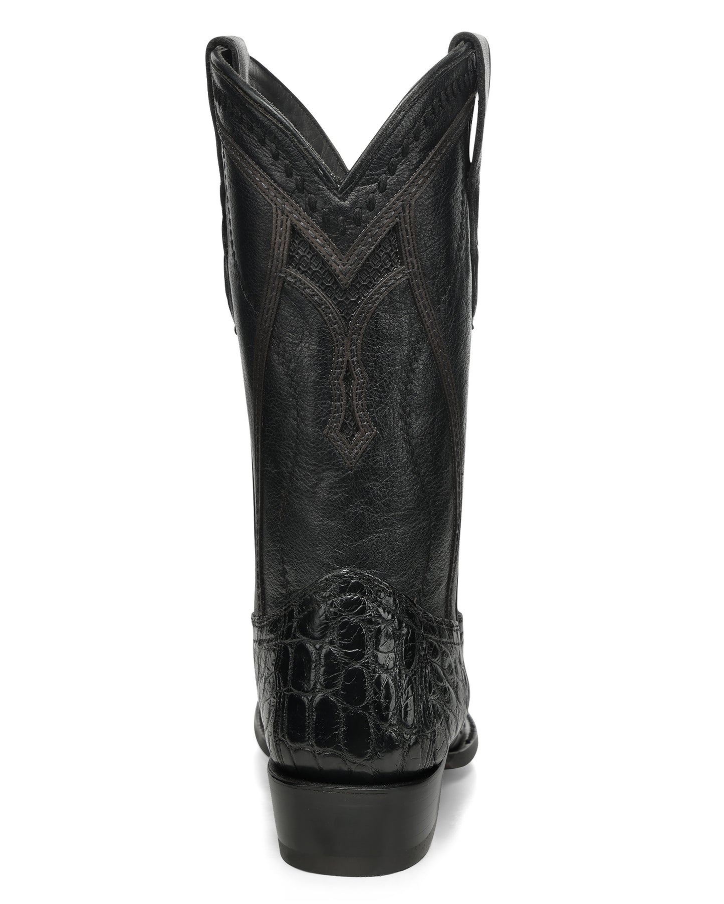 Men's Black Alligator Inlay & Embroidery & Woven Narrow Square Toe Western Boots - A5104