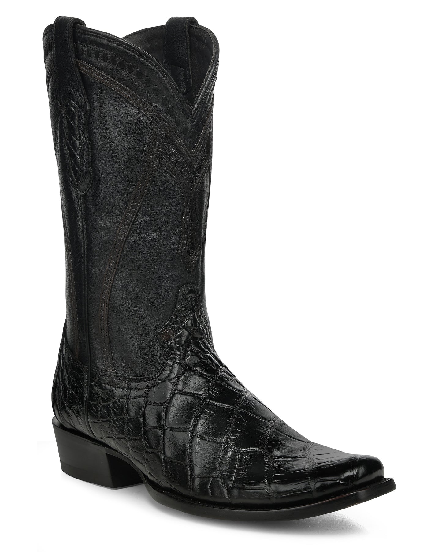 Men's Black Alligator Inlay & Embroidery & Woven Narrow Square Toe Western Boots - A5104 by Corral from Skip’s Western Outfitters | COR-A5104-060-D