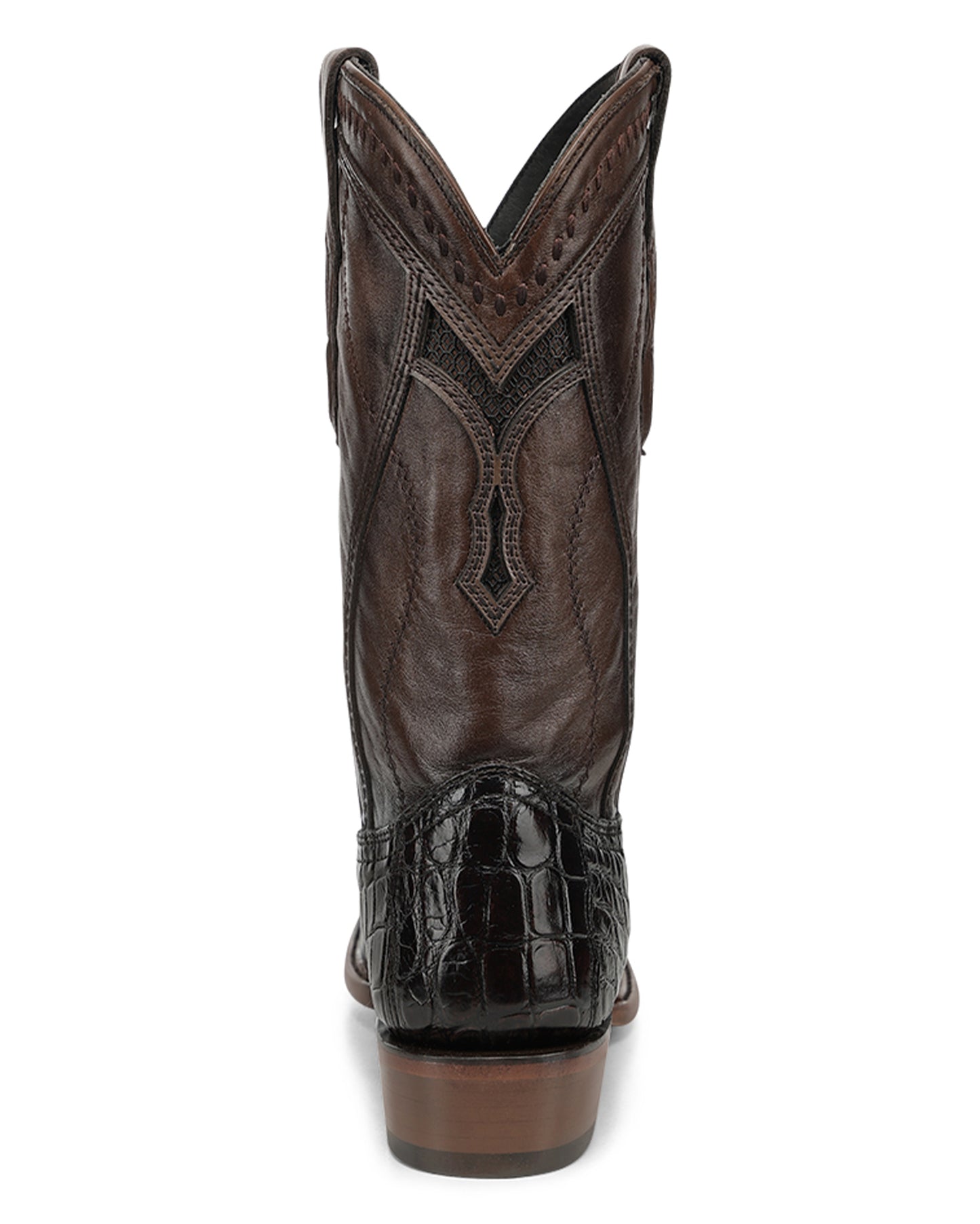Men's Brown Alligator Inlay & Embroidery & Woven Narrow Square Toe Western Boots - A5106