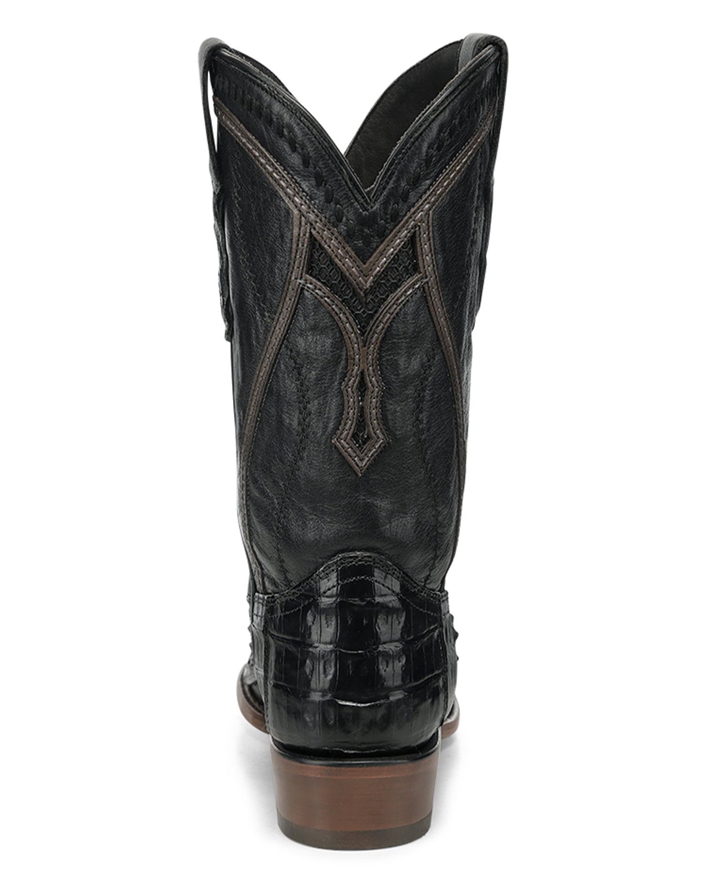 Men's Black Caiman Inlay & Embroidery & Woven Narrow Square Toe Western Boots - A5107