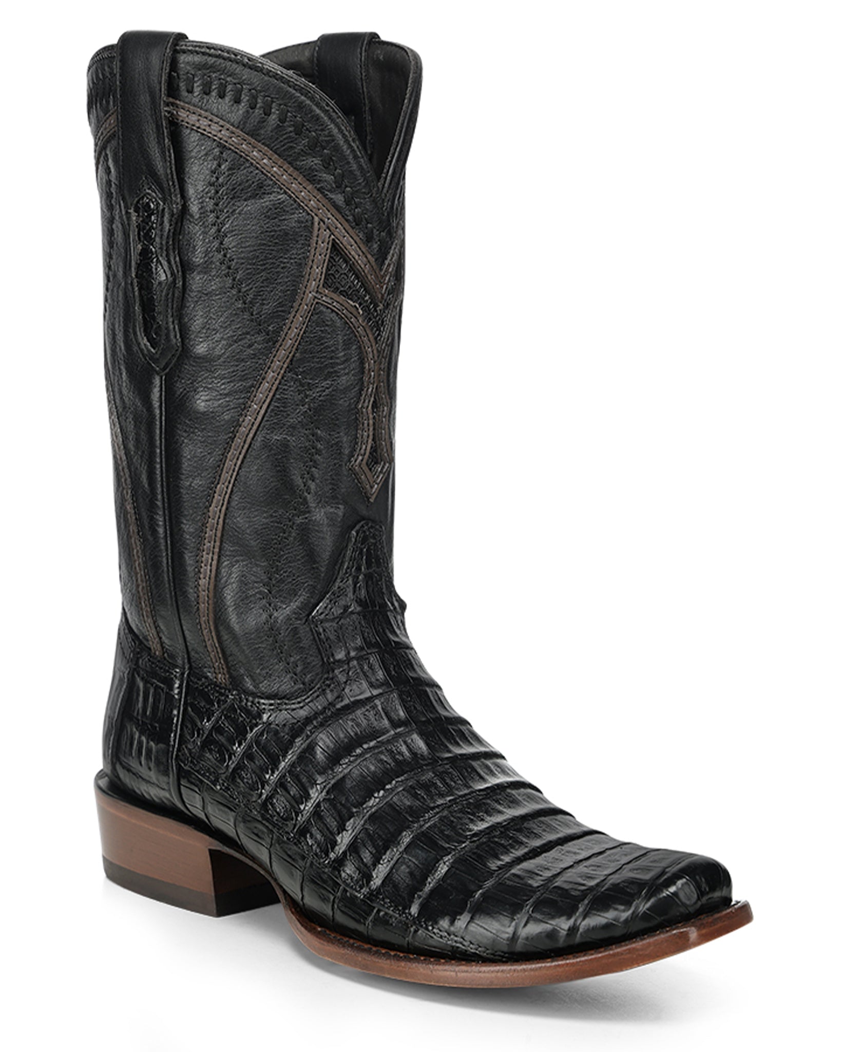 Men's Black Caiman Inlay & Embroidery & Woven Narrow Square Toe Western Boots - A5107 by Corral from Skip’s Western Outfitters | COR-A5107-060-EE