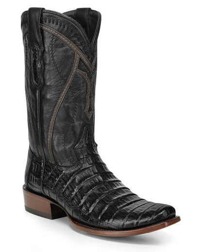 Men's Black Caiman Inlay & Embroidery & Woven Narrow Square Toe Western Boots - A5107 by Corral from Skip’s Western Outfitters | COR-A5107-060-EE