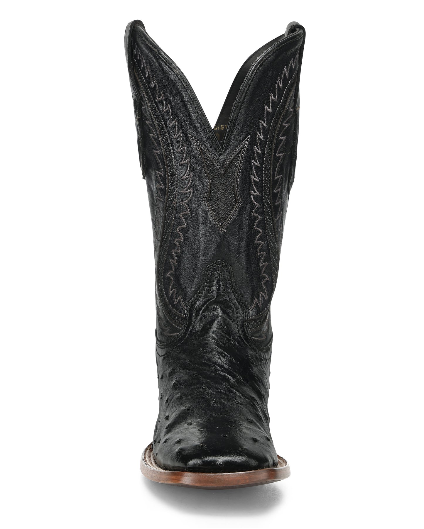 Men's Black Ostrich Inlay & Embroidery Wide Square Toe Western Boots - A5112