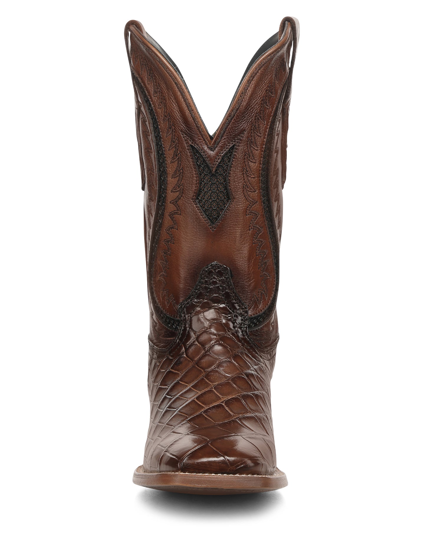 Men's Honey Alligator Inlay & Embroidery Wide Square Toe Western Boots - A5119