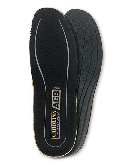 Black shoe insole with 'Carolina AGB' branding on a white background