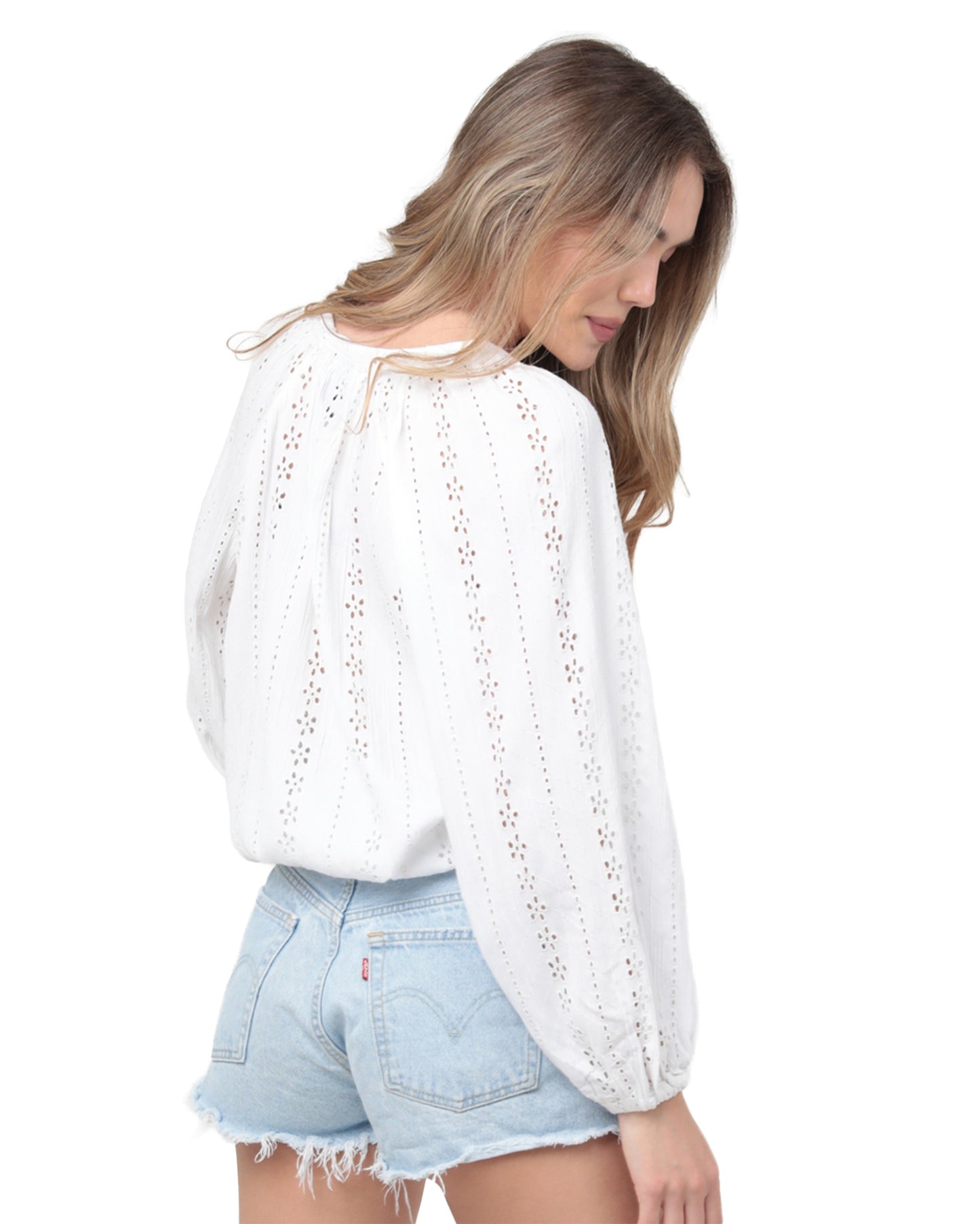 Women's Eyelet Embroidered Button Front Blouse - C2A25-Emb-White