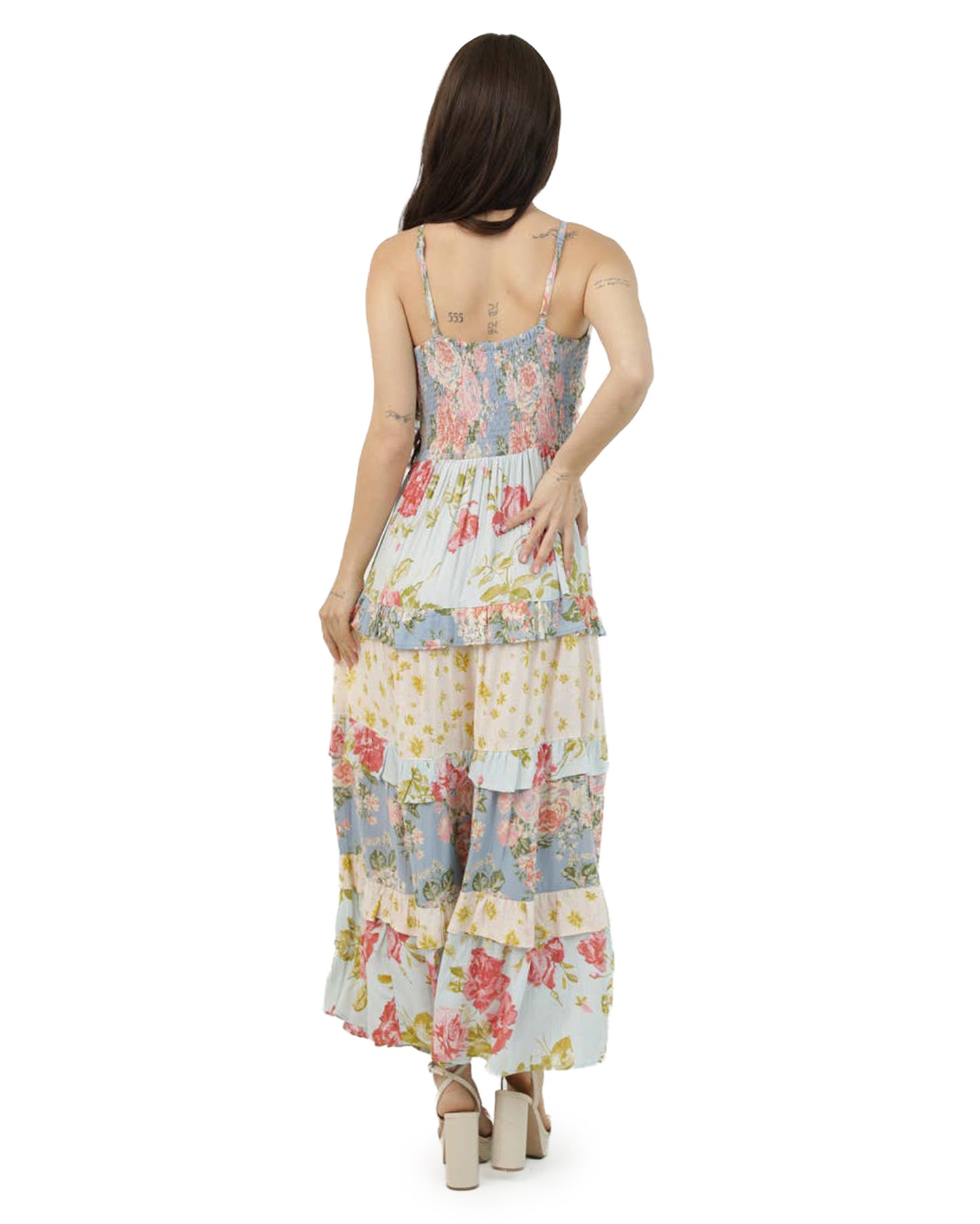 Women's Twist Front Tiered Floral Maxi Dress - C4G08-Wb24-Wb25-Multi