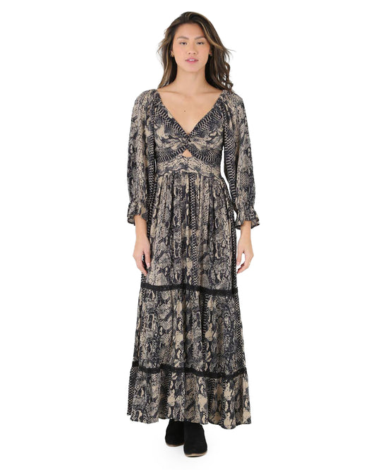 Women's Twist Front Peek A Boo Snake Print Maxi Dress - C4422-W779-Snake by Angie from Skip’s Western Outfitters | ANG-C4422-W779-SNAKE-S-SNAKE