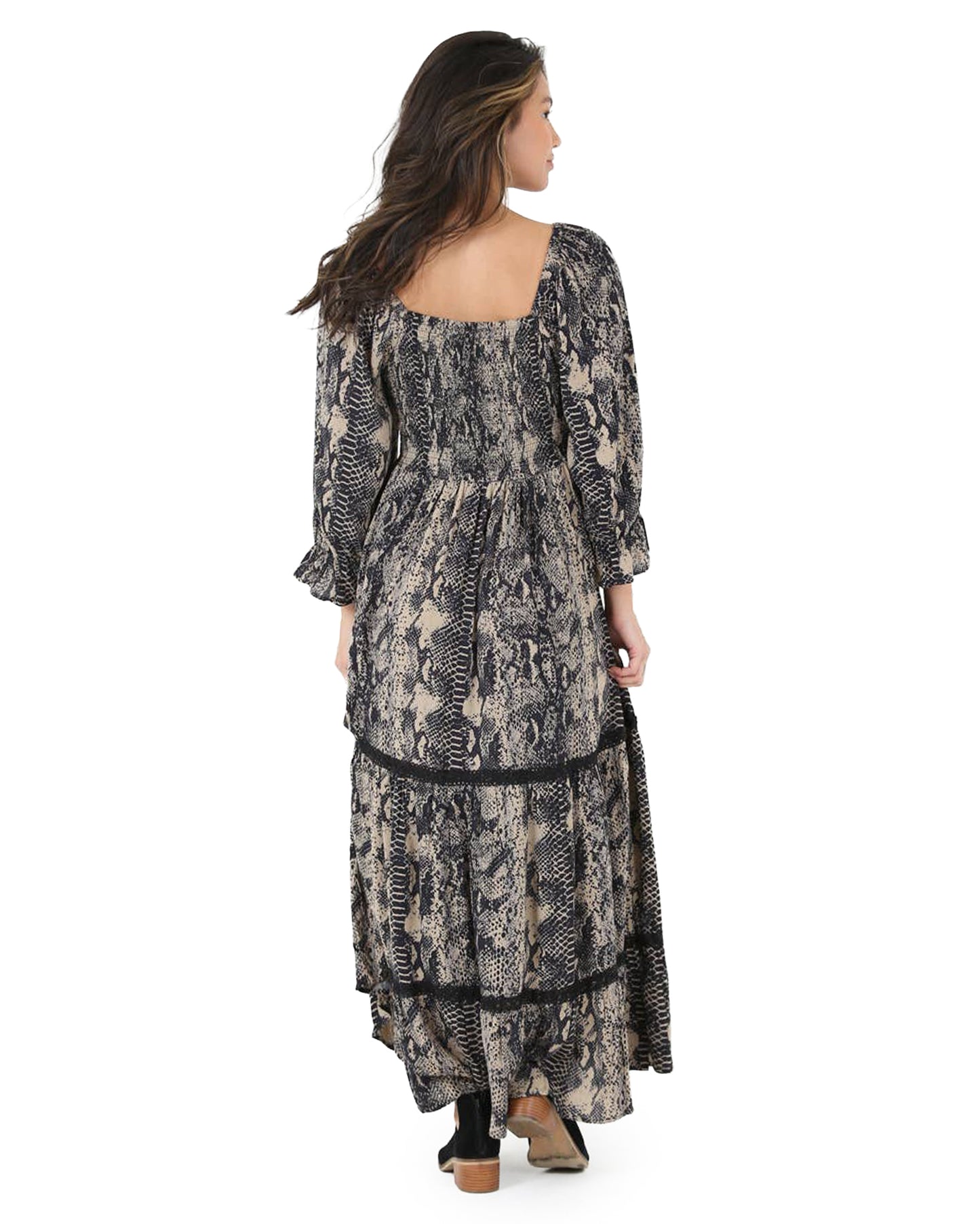Women's Twist Front Peek A Boo Snake Print Maxi Dress - C4422-W779-Snake