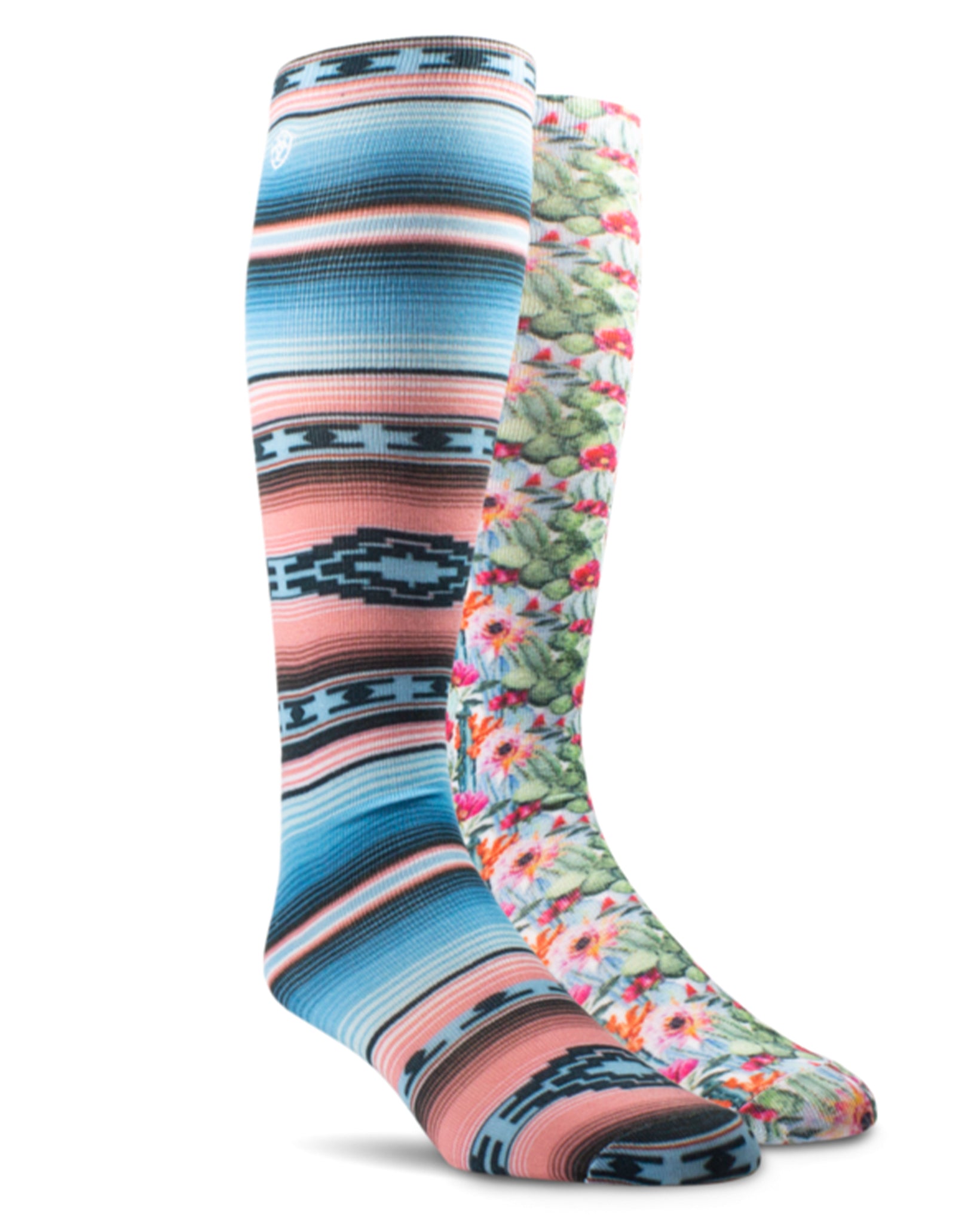 Southwest Flow Knee High Socks by NESTERHOSIERY from Skip’s Western Outfitters | NES-AR2920-981-M-SERAPE-MARSALA/FLORAL-CACTUS-PRINT