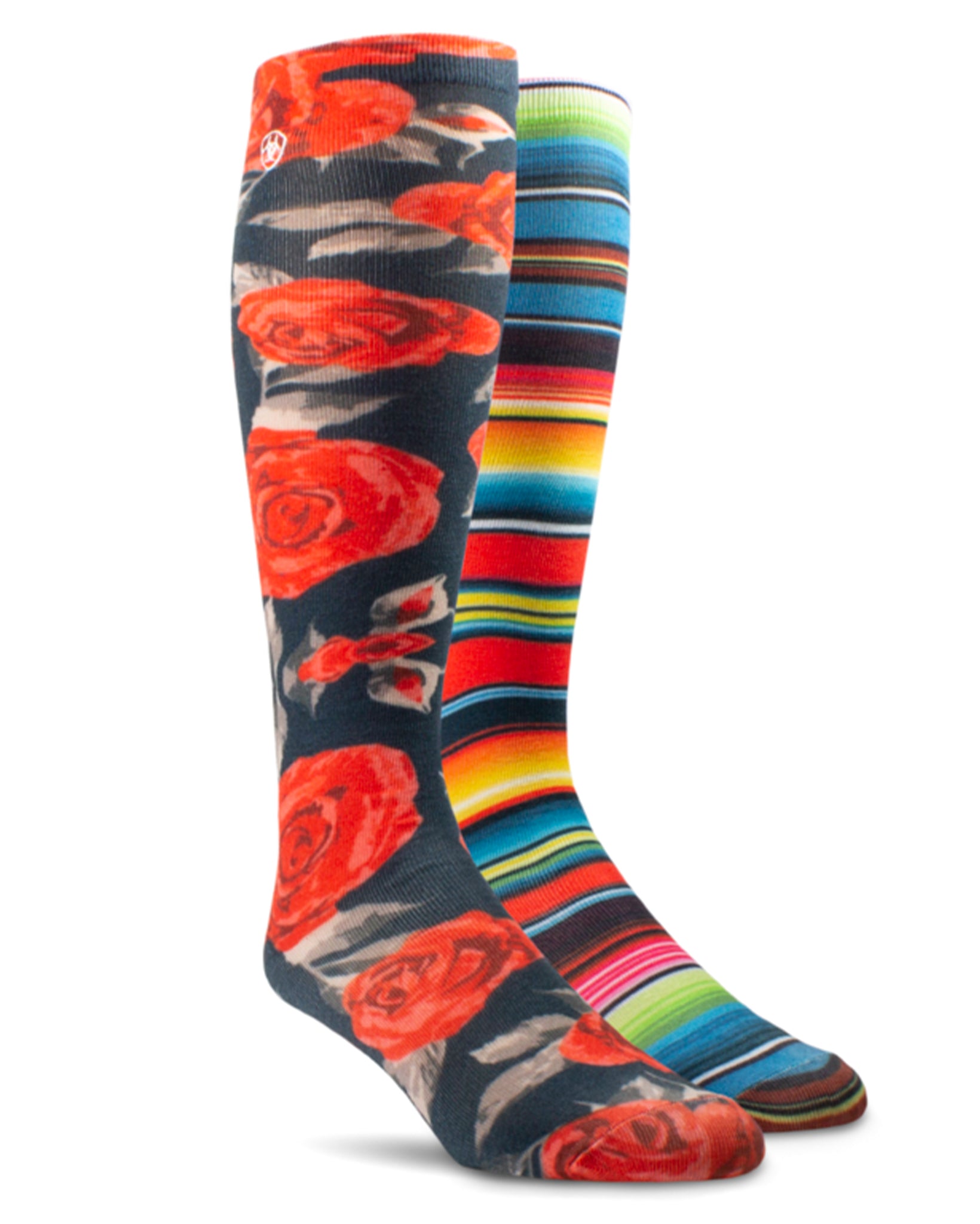Western Beauty Kneehigh Socks by NESTERHOSIERY from Skip’s Western Outfitters | NES-AR2941-981-M-VINTAGE-ROSE-PRINT/VIBRANT-SERAPE