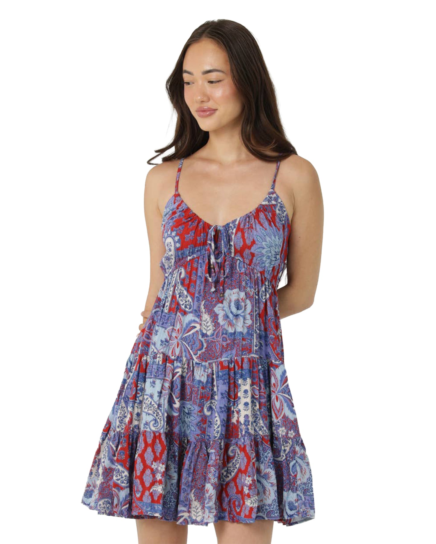 Women's Paisley Patchwork Sundress - C4A95-W909-Americana by Angie from Skip’s Western Outfitters | ANG-C4A95-W909-AMERICANA-S-AMERICANA