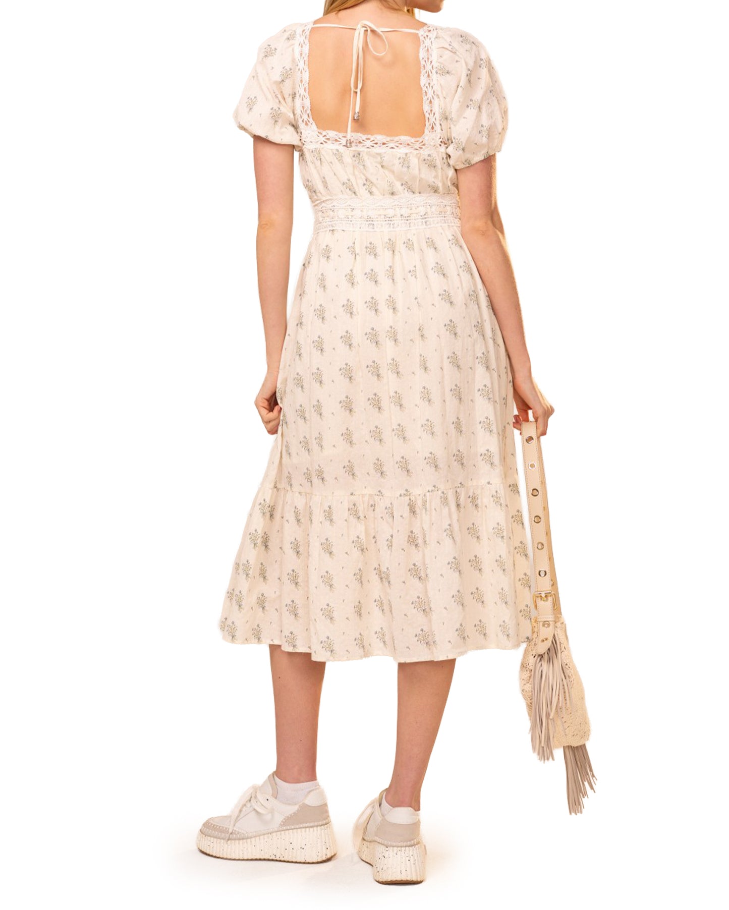 Squared Neck Lace Trim Midi Dress - 95890D-CREAM-SKY-BLUE