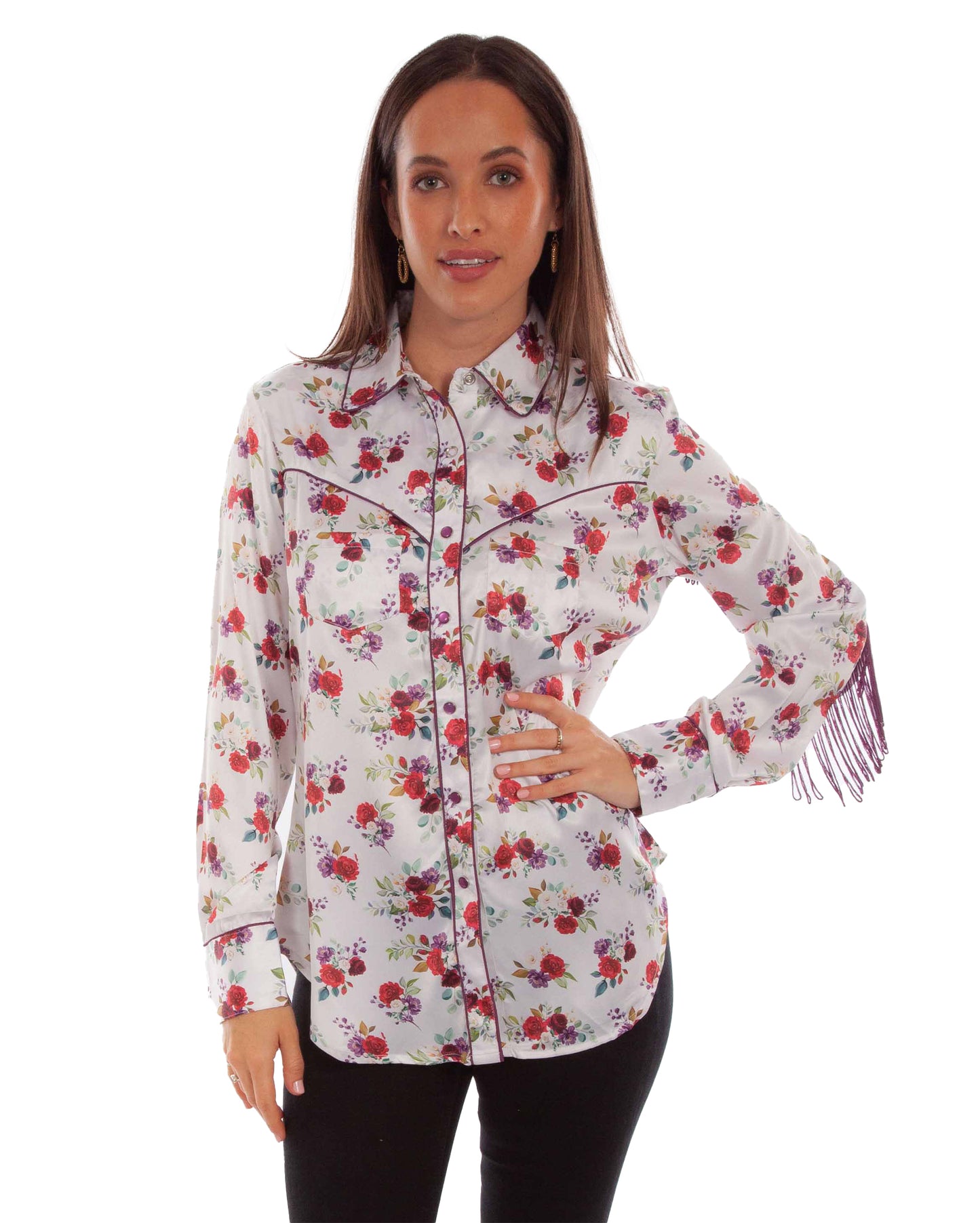 Women's Floral Western Shirt by Scully from Skip’s Western Outfitters | SCU-HC864-WHT-XS-WHITE