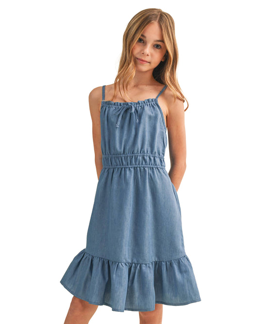 Tween Kids Girls Flounce Denim Dress - Kd2635Md by heart and arrow from Skip’s Western Outfitters | HAA-KD2635MD-11/12