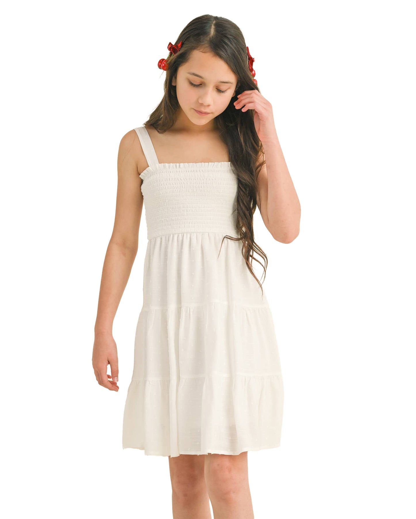Tween Kids Girls Smocked Tiered Dress - Kd2680Iv