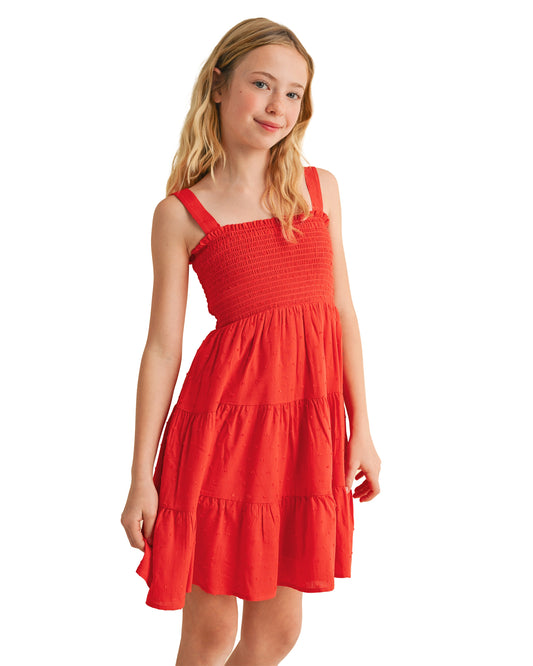 Tween Kids Girls Smocked Tiered Dress - Kd2680Rd by heart and arrow from Skip’s Western Outfitters | HAA-KD2680RD-12