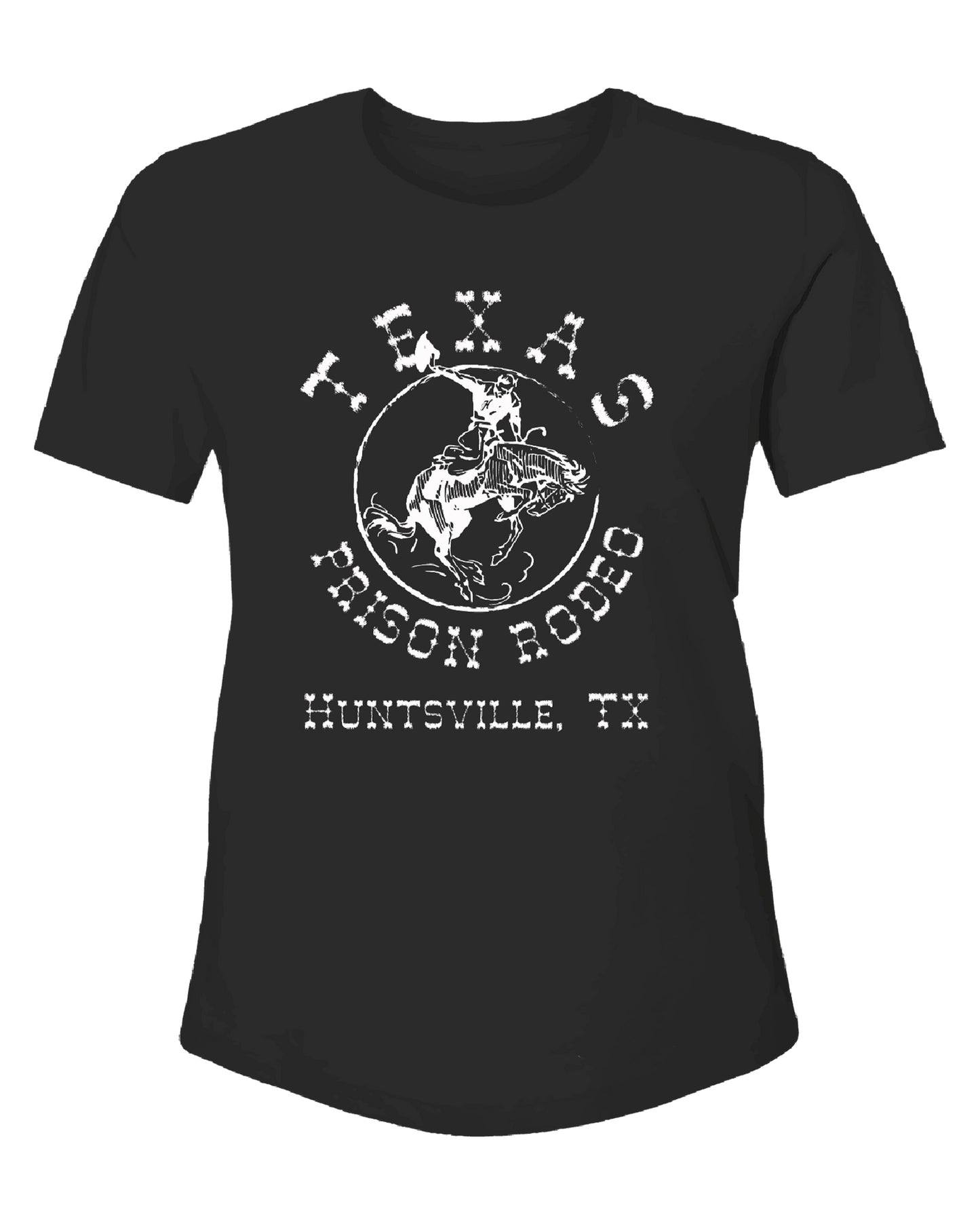 Texas Prison Rodeo Ladies. Black Crew Neck Short Sleeve T-Shirt With Logo In White - Ht1641Bk by Hooey from Skip’s Western Outfitters | HOO-HT1641BK-S